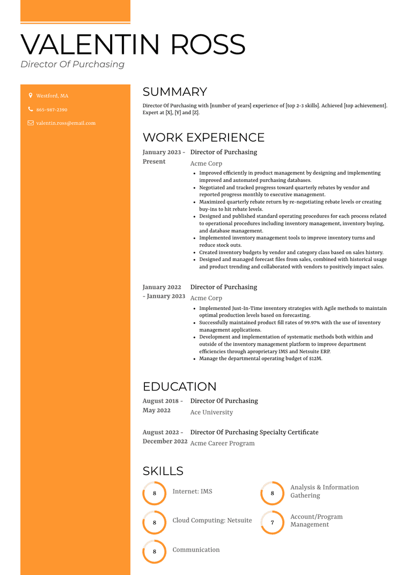 Director Of Purchasing Resume Sample and Template
