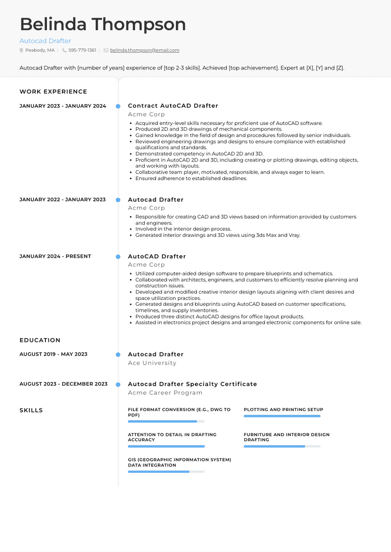 Autocad Drafter Resume Sample and Template