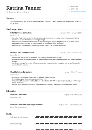 Solutions Consultant Resume Sample and Template
