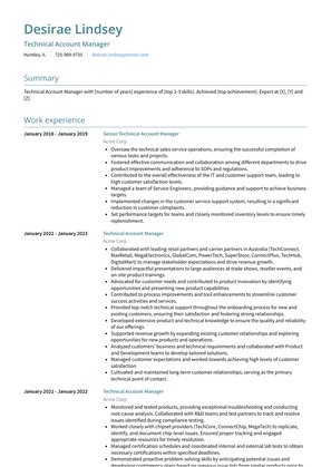 Technical Account Manager Resume Sample and Template