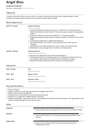 Assistant Professor Resume Sample and Template