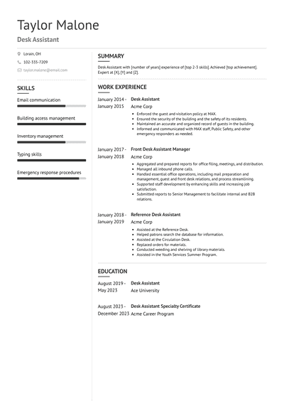 Desk Assistant Resume Examples and Templates