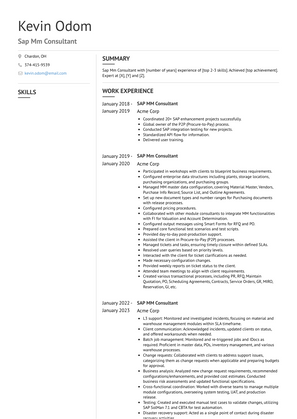 Sap Mm Consultant Resume Sample and Template
