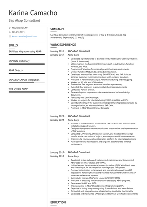Sap Abap Consultant Resume Sample and Template