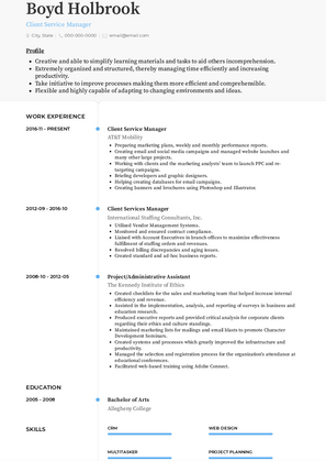 Client Service Manager Resume Sample and Template