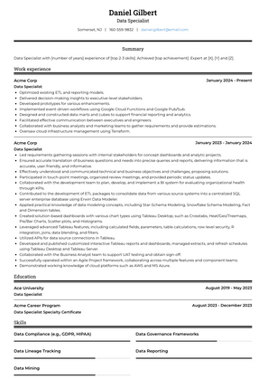 Data Specialist Resume Sample and Template