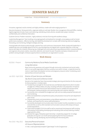 Director Of Guest Services And Retreats Resume Sample and Template