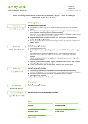 Sterile Processing Technician Resume Sample and Template