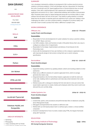 Front End Developer Resume Sample and Template