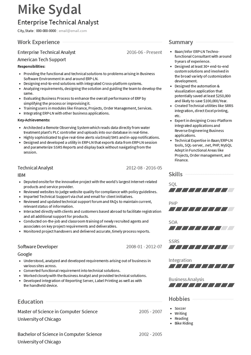 Enterprise Technical Analyst Resume Sample and Template