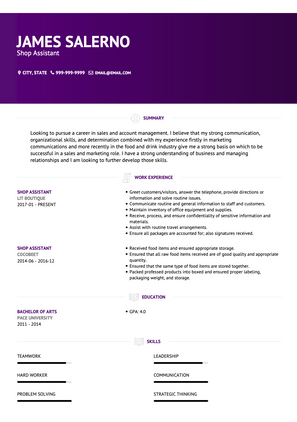 Shop Assistant CV Example and Template
