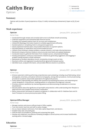 Optician Resume Sample and Template