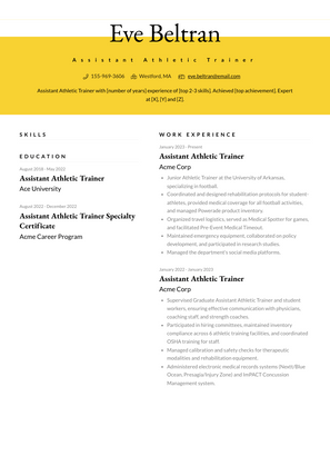 Assistant Athletic Trainer Resume Sample and Template