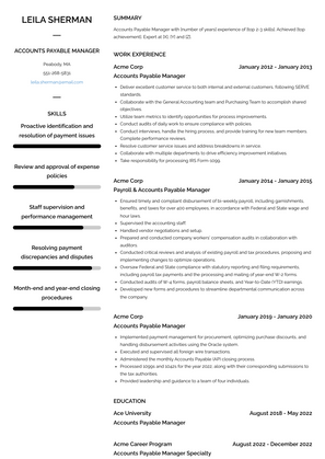 Accounts Payable Manager Resume Sample and Template