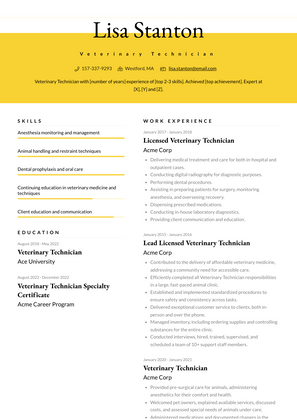 Veterinary Technician Resume Sample and Template