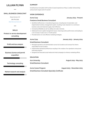 Small Business Consultant Resume Sample and Template