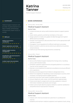 Medical Support Assistant Resume Sample and Template