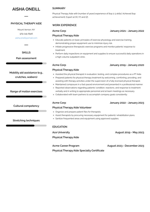 Physical Therapy Aide Resume Sample and Template
