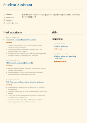 Student Assistant Resume Sample and Template