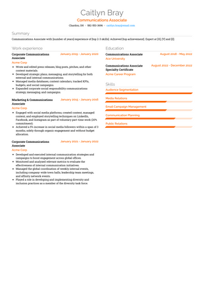 Communications Associate Resume Sample and Template