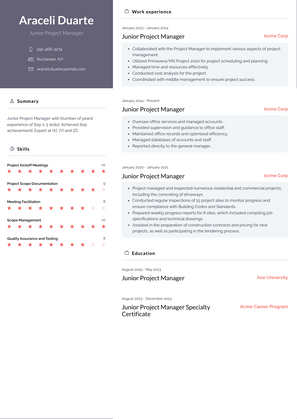 Junior Project Manager Resume Sample and Template