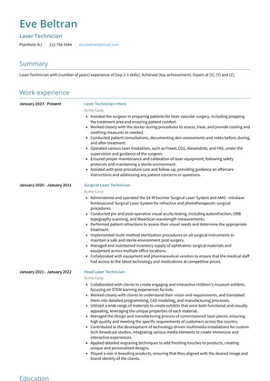 Laser Technician Resume Sample and Template