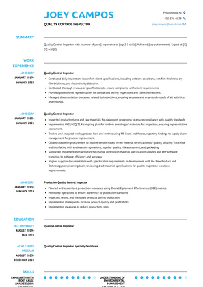 Quality Control Inspector Resume Sample and Template