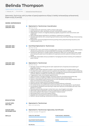 Optometric Technician Resume Sample and Template