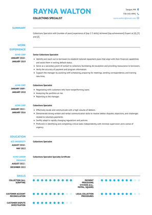 Collections Specialist Resume Sample and Template