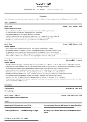 Elderly Caregiver Resume Sample and Template