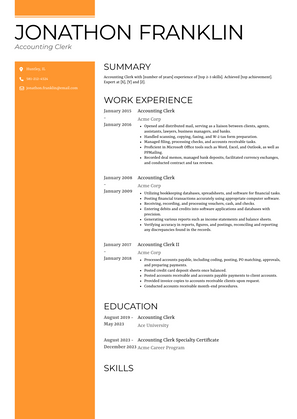 Accounting Clerk Resume Sample and Template