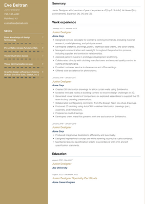 Junior Designer Resume Sample and Template