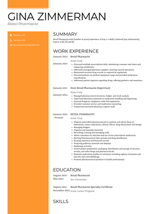 Retail Pharmacist Resume Sample and Template