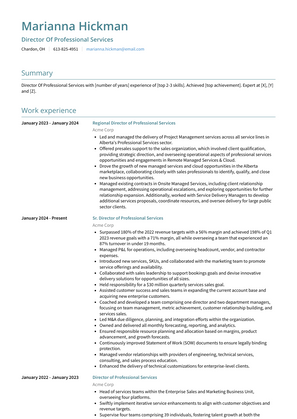 Director Of Professional Services Resume Sample and Template