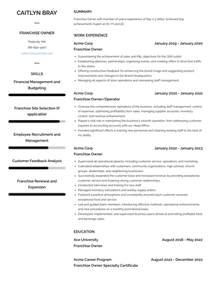 Franchise Owner Resume Sample and Template