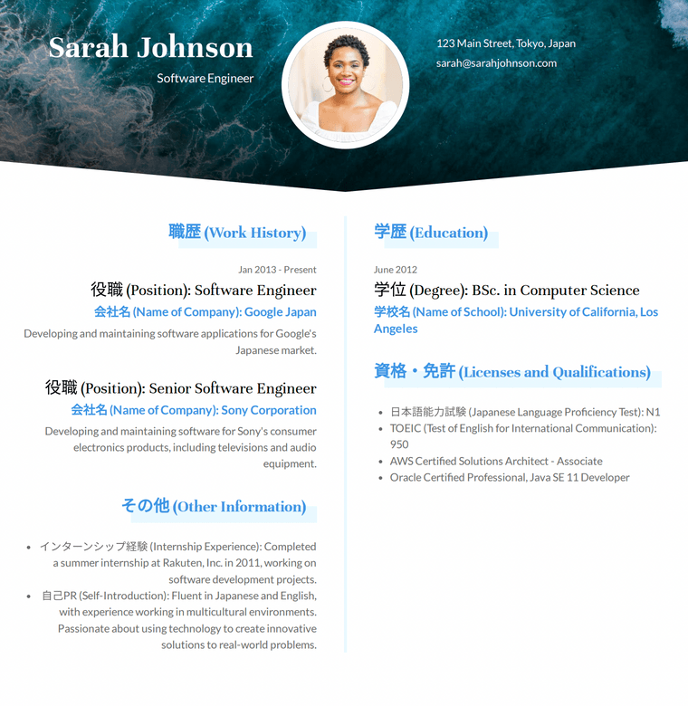 Japanese Rirekisho Resume Template