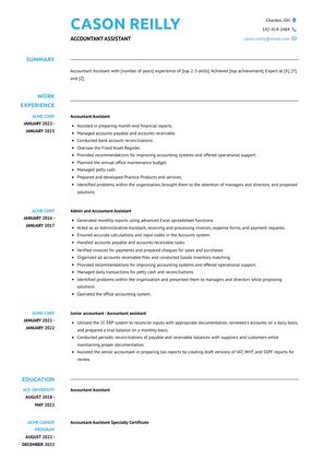 Accountant Assistant Resume Sample and Template