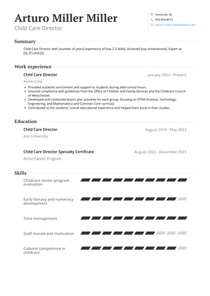 Child Care Director Resume Sample and Template