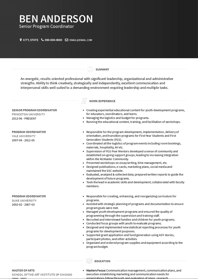 Senior Program Coordinator Resume Sample and Template