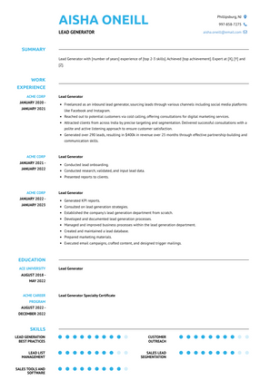 Lead Generator Resume Sample and Template