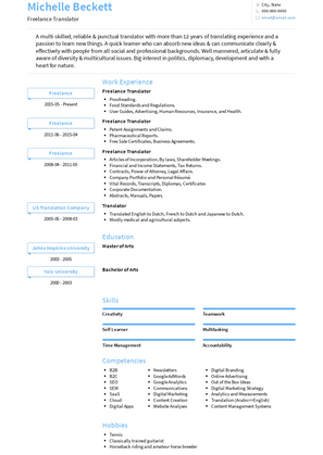 Freelance Translator Resume Sample and Template