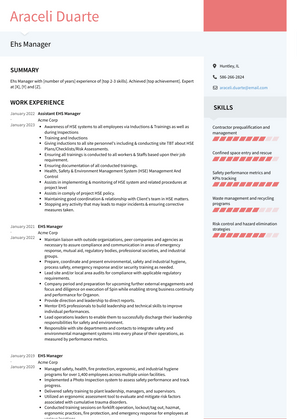 Ehs Manager Resume Sample and Template