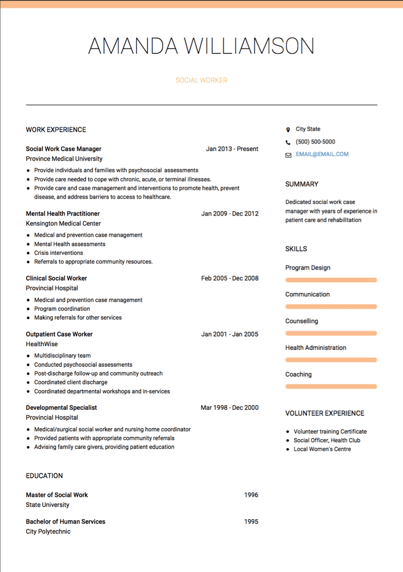 Social Work CV Example and Template