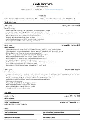 Dental Hygienist Resume Sample and Template