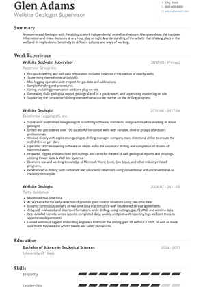 Wellsite Geologist Supervisor Resume Sample and Template