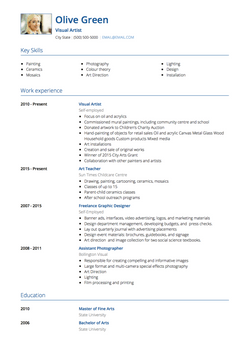 Artist CV Example and Template