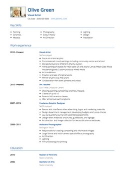 Sanatçı CV Örneği ve Şablonu