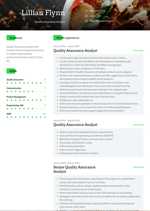 Quality Assurance Analyst Resume Sample and Template