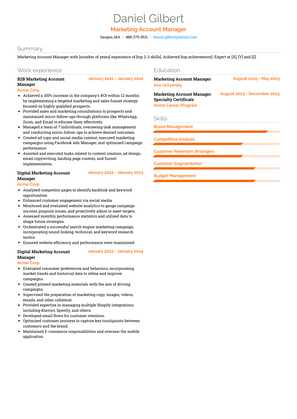 Marketing Account Manager Resume Sample and Template