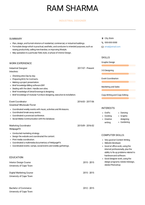 Industrial Designer Resume Sample and Template